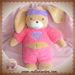 TAKINOU SOS DOUDOU LAPIN BEIGE ROSE FUSHIA COEUR MAUVE SPORTIF