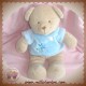 TEX SOS DOUDOU OURS BEIGE PULL BLEU FLEUR 27 CM