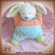 POMMETTE SOS DOUDOU LAPIN ECRU QUASI PLAT BLEU ORANGE 123