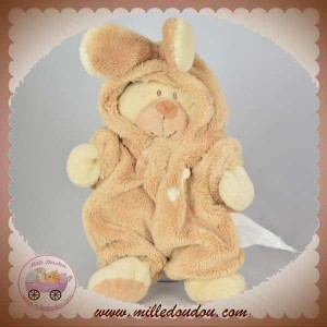 NICOTOY DOUDOU OURS ECRU DEGUISE EN LAPIN BEIGE 20 CM SOS