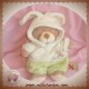 NICOTOY SOS DOUDOU OURS BEIGE DEGUISE EN LAPIN VERT ECRU