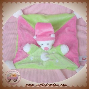 TOODO SOS DOUDOU OURS BLANC PLAT ROSE VERT FLUORESCENT