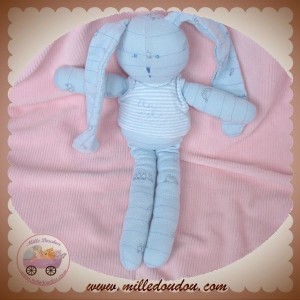 PETIT BATEAU SOS DOUDOU LAPIN RAYE BLEU T-SHIRT CIEL OISEAU