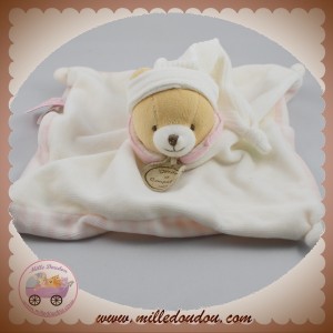 DOUDOU ET COMPAGNIE SOS OURS CORPS PLAT ECRU COL ROSE