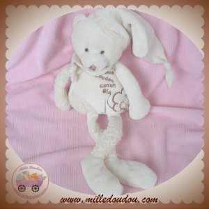 DOUDOU ET COMPAGNIE SOS OURS BOULE BLANC BIO FLEUR COEUR