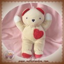 BERLINGOT SOS DOUDOU OURS BEIGE ROUGE HOCHET COEUR