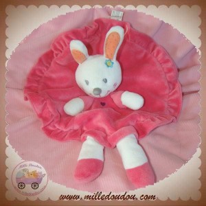 NICOTOY DOUDOU LAPIN BLANC PLAT ROND ROSE ORANGE SOS