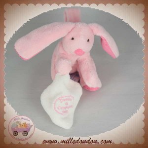 DOUDOU ET COMPAGNIE SOS LAPIN ROSE MOUCHOIR BLANC