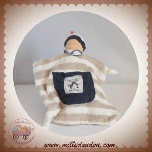 BIO WELEDA DOUDOU LUTIN POUPEE PLAT EPONGE RAYE TAUPE ECRU SOS