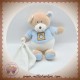 AJENA SOS DOUDOU OURS BEIGE CORPS BLEU ECRU MOUCHOIR 