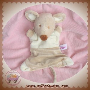 POMMETTE DOUDOU SOURIS BEIGE ECRU MARIONNETTE FOULARD SOS