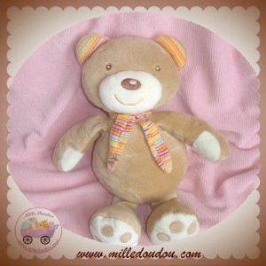 BABYSUN SOS DOUDOU OURS BEIGE ECHARPE RAYE BABY SUN 28 CM