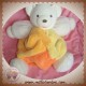 KALOO DOUDOU OURS BLANC PLUME MULTICOLORE ORANGE JAUNE SOS