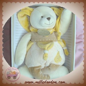 DOUDOU ET COMPAGNIE SOS LAPIN ECRU BEIGE JAUNE POIRE 44 cm neuf