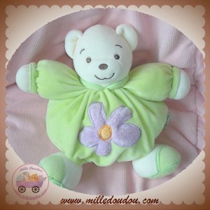 KALOO DOUDOU OURS BLANC BOULE VERT FLEUR MAUVE