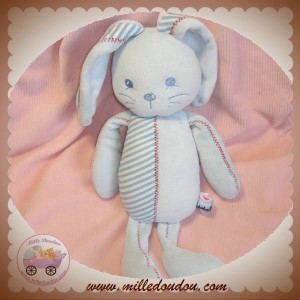 SUCRE D'ORGE DOUDOU LAPIN BLEU VELOURS RAYE TISSU SOS