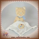 POMMETTE DOUDOU CHAT OURS BEIGE MOUCHOIR BLANC SOS