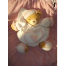 KALOO SOS DOUDOU OURS BLANC VELOURS COEUR ROSE 30 CM