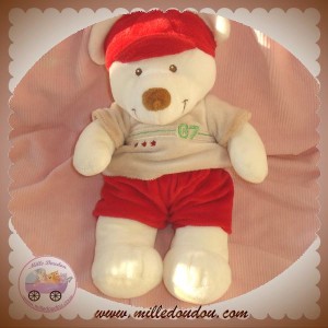 VETIR SOS DOUDOU OURS ECRU HAUT BEIGE CASQUETTE ROUGE