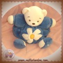 KALOO DOUDOU OURS BLANC BOULE BLEU MARINE FLEUR