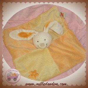 NICOTOY SOS DOUDOU LAPIN ECRU PLAT JAUNE ORANGE FLEURS