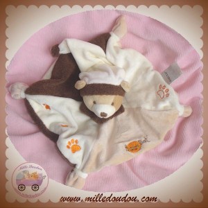 BABYNAT BABY NAT SOS DOUDOU OURS PLAT ECRU MARRON EMPREINTES