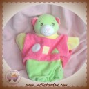 NOUNOURS DOUDOU OURS VERT MARIONNETTE ROSE CARRE ROND