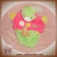 NOUNOURS DOUDOU OURS VERT MARIONNETTE ROSE CARRE ROND