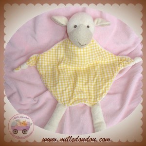 SOS DOUDOU MOUTON PLAT ECRU VENTRE VICHY JAUNE