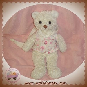 BABY DIOR DOUDOU OURS BLANC SWEAT CAPUCHE FLEUR ROSE