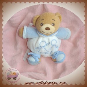 KALOO DOUDOU OURS BEIGE BOULE BLANC BLEU ENFANT SOS