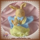 NOUNOURS SOS DOUDOU LAPIN MARIONNETTE BLEU JAUNE AVEC BEBE