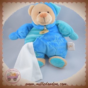 BABYNAT BABY NAT DOUDOU OURS BLEU TURQUOISE ETOILE MOUCHOIR SOS 