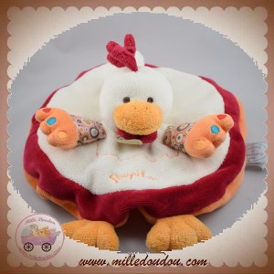 DOUDOU ET COMPAGNIE POULE POUPILOU BLANCHE ORANGE QUASI PLAT 