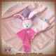 TEX SOS DOUDOU LAPIN ROSE PLAT VIOLET FLEUR ATTACHE TETINE