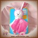 TEX SOS DOUDOU LAPIN ROSE PLAT VIOLET FLEUR ATTACHE TETINE