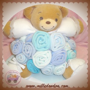 KALOO SOS DOUDOU OURS BOUQUET FLEUR BLEU BLANC