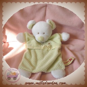 NICOTOY DOUDOU OURS BLANC PLAT VERT ANIS POIS PAPILLON