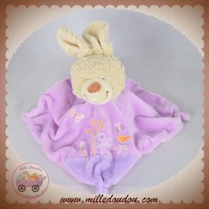 TEX DOUDOU LAPIN BOUCLETTE PLAT MAUVE FLEUR SOS