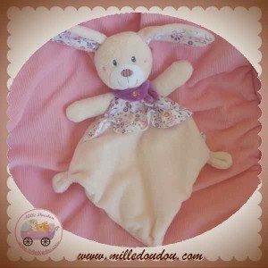 TEX DOUDOU LAPIN PLAT ROSE FLEUR MOUCHOIR SOS