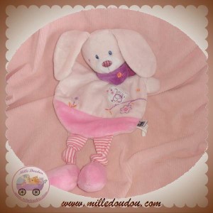 TEX DOUDOU LAPIN PLAT ROSE FLEUR JAMBES OISEAU SOS