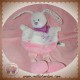 TEX DOUDOU LAPIN PLAT ROSE FLEUR JAMBES OISEAU SOS