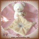 POMMETTE DOUDOU OURS BLANC ECRU MOUCHOIR COEUR SOS