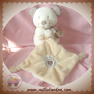 POMMETTE SOS DOUDOU OURS BLANC ECRU MOUCHOIR COEUR