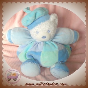 KALOO SOS DOUDOU OURS BLANC LAGOON BLEU CARREAU BERET