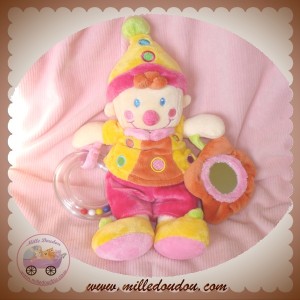 NICOTOY DOUDOU CLOWN LUTIN POUPEE HABIT ROSE MIROIR EVEIL KIABI