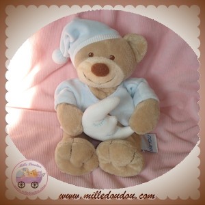 NATTOU DOUDOU OURS BEIGE HAUT BLEU LUNE SOS