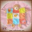 KALOO SOS DOUDOU OURS PLAT DAMIER BLEU ORANGE ABEILLE MIEL