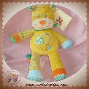 NICOTOY SOS DOUDOU OURS JAUNE RAYE BLEU VERT NEUF