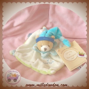 DOUDOU ET COMPAGNIE SOS OURS BEIGE PLAT BLANC VERT BLEU TATOO